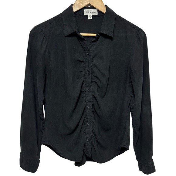 cloth & stone Tops - Cloth & Stone Ruched Front Tencel Button Down Shirt Womens Small Black Casual